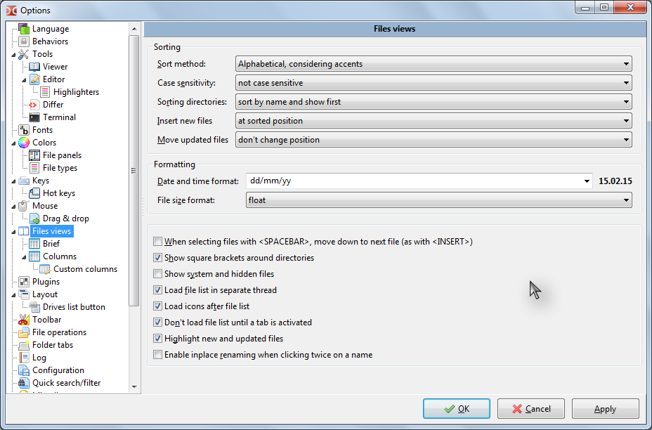 Options dialog