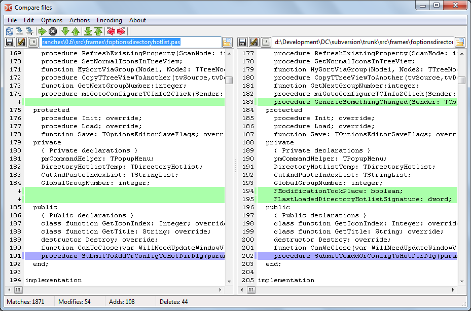 Compare files dialog
