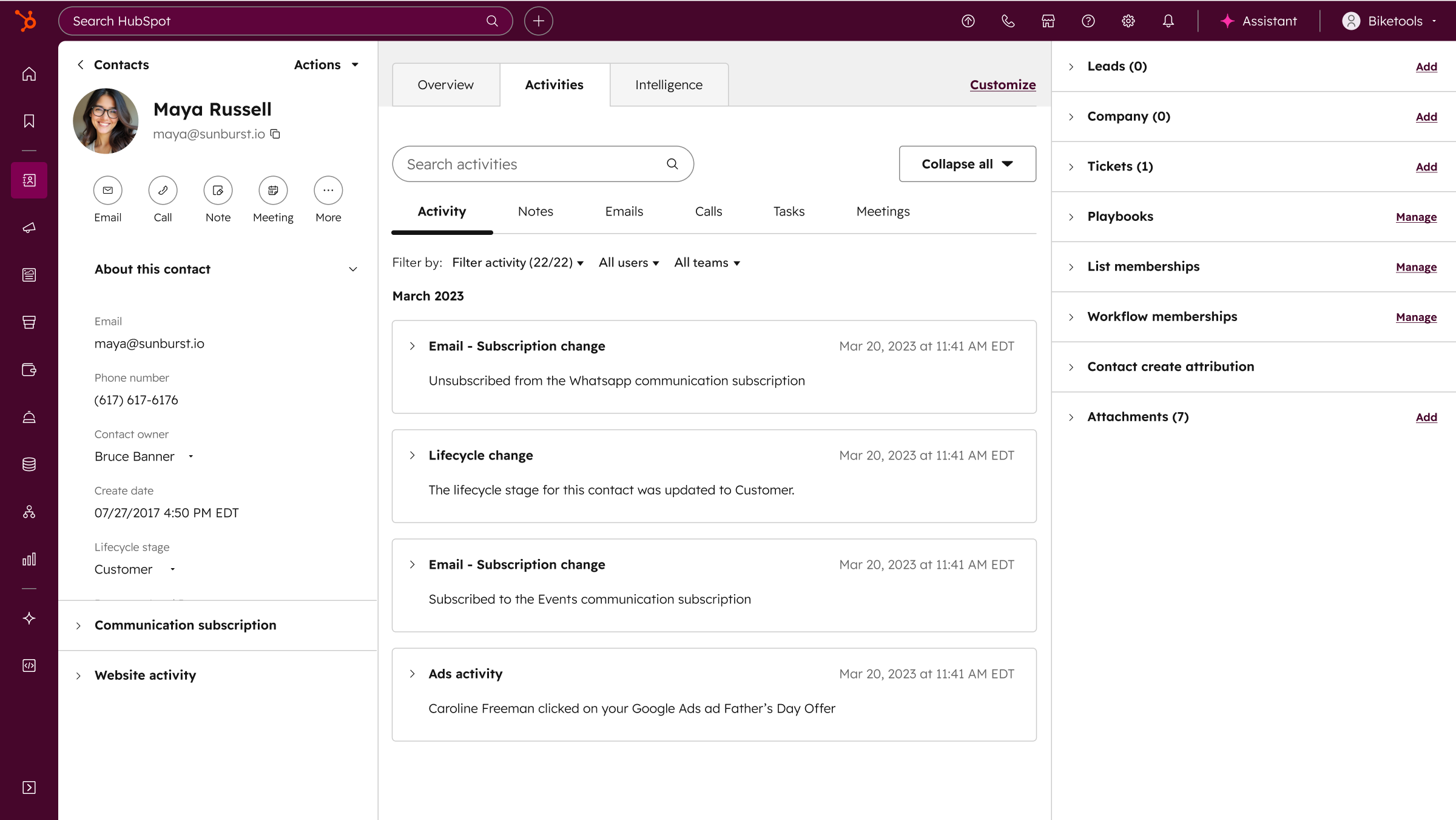 Screenshot of HubSpot CRM