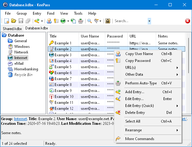 Screenshot of KeePass