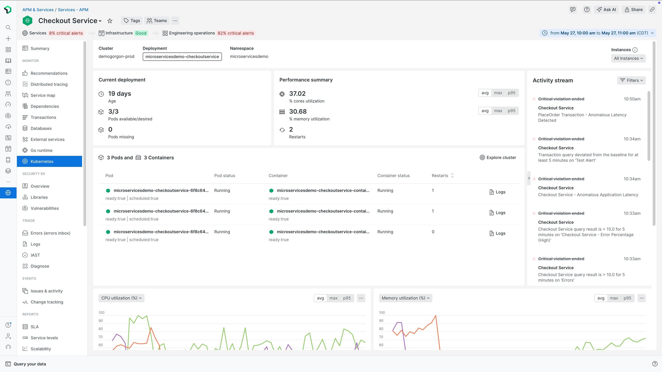 Screenshot of New Relic