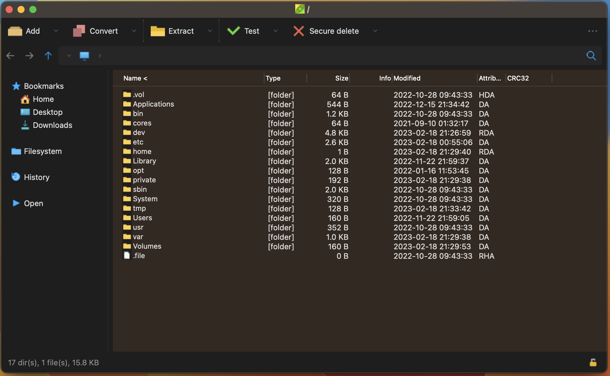 PeaZip on macOS, dark mode