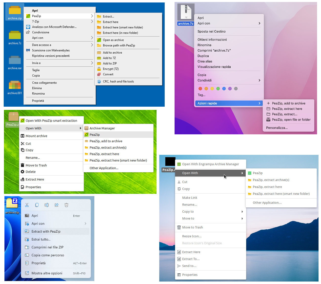 Context menu: Windows 10, Windows 11, Linux, BSD, macOS