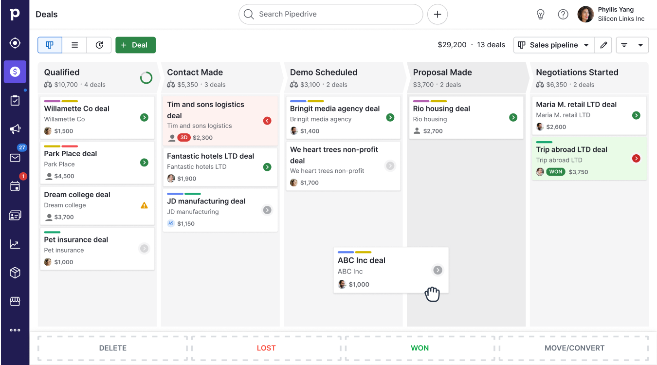 Screenshot of Pipedrive