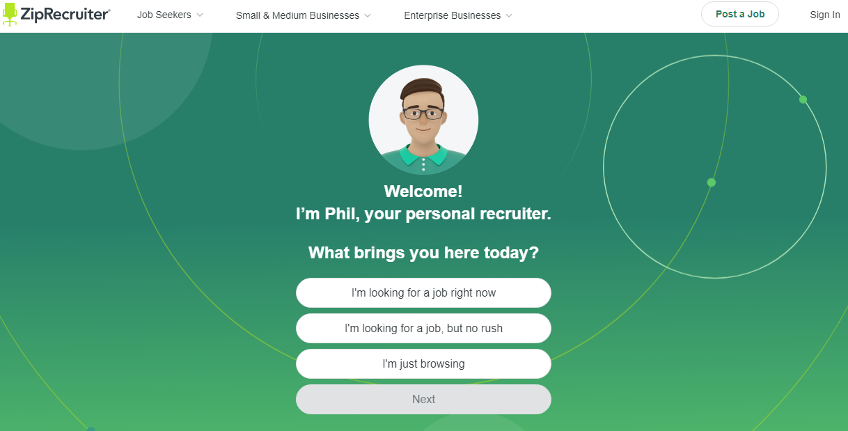 Screenshot of ZipRecruiter